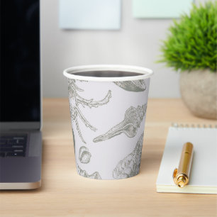 Soft Sage Grey Seashell Sketch Antique Nature Paper Cups