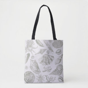 Soft Sage Grey Seashell Sketch Antique Nature Tote Bag
