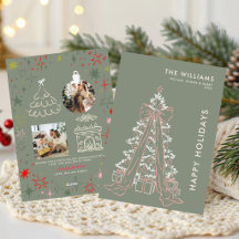 Soft Sage Hand Drawn Christmas Tree Bow Famil