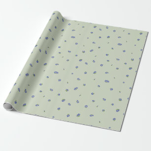 Soft Sage Japanese Gentian Floral Pattern Wrapping Paper