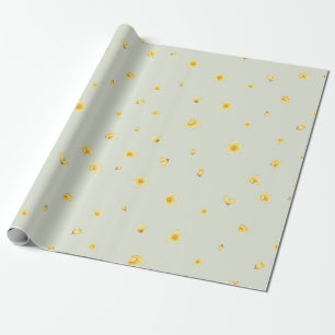 Soft Sage Japanese Wintersweet Floral Pattern Wrapping Paper