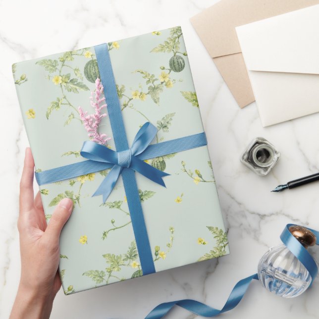 Soft Sage Mini Watermelon Watercolor Botanical Wrapping Paper (Gifting)