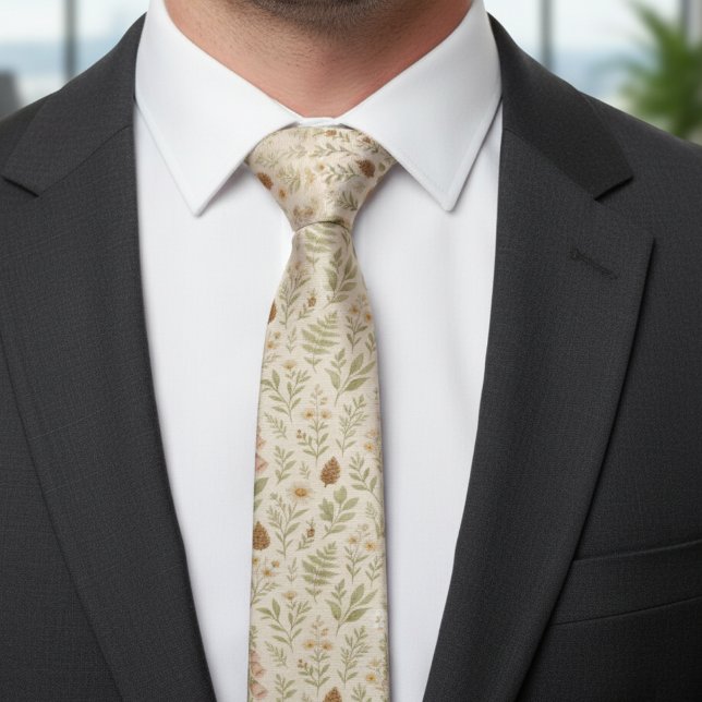 Soft Sage Neutral Wildflower Botanical  Tie (Creator Uploaded)