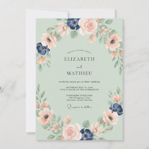 Soft Sage Peach Ranunculus Eucalyptus Wedding Invitation