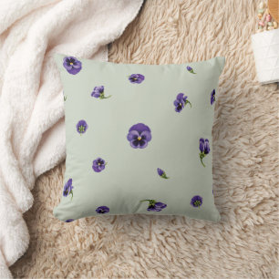 Soft Sage Purple Japanese Pansy Floral Pattern Cushion
