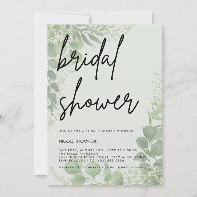Soft Sage Script Modern Bridal Shower Invitation (Front)