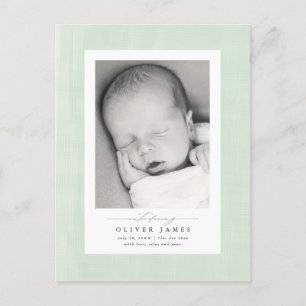 Soft sage textured frame new baby announcement pos postcard