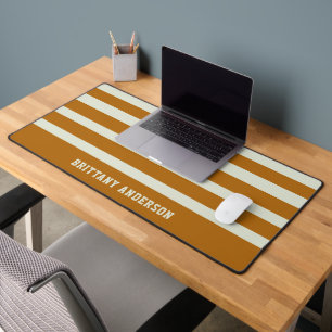 Soft Sage & Warm Brown Stripes Pattern  Desk Mat