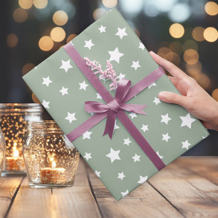 Soft Sage With Star Pattern Wrapping Paper