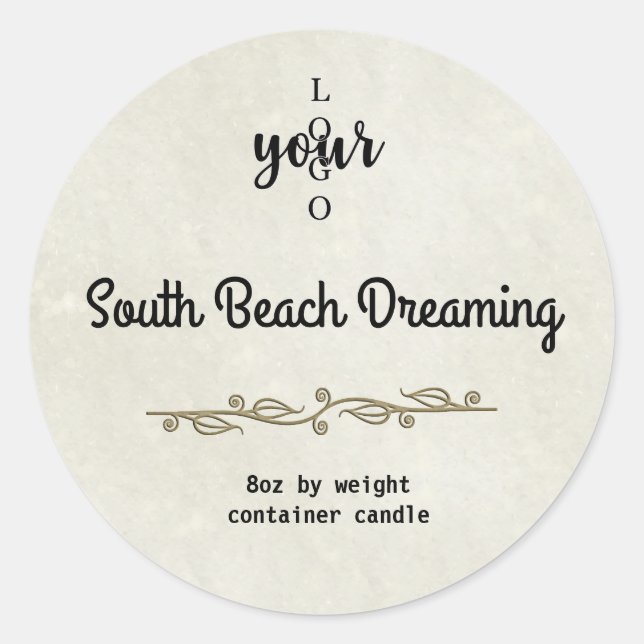 Soft Sand Gold Leaf Container Candle Template Classic Round Sticker (Front)