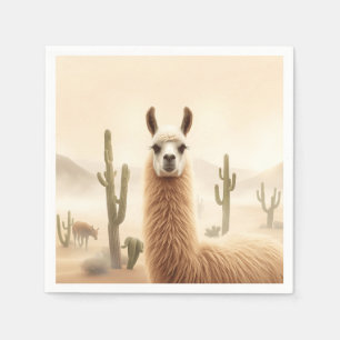 Soft Sand Llama with Cactus Flow Napkin