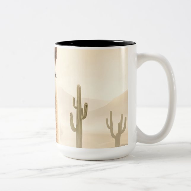 Soft Sand Llama with Cactus Flow Two-Tone Coffee Mug (Right)