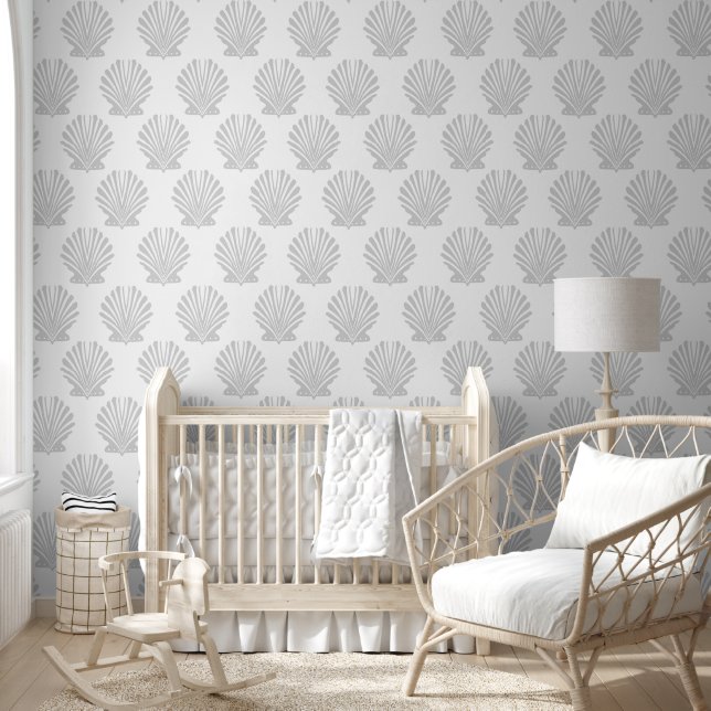 Soft Scallop Seashell Offset Pattern Wallpaper (Kids)