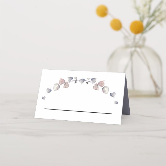Soft Scottish Heather - Wedding Hearts Place Card (Front)