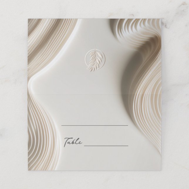 Soft sculpted ivory wedding place card (Outside Unfolded)