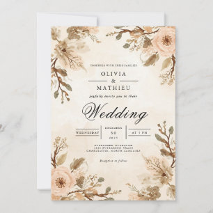 Soft Sepia Bloom Accent Wedding Invitation