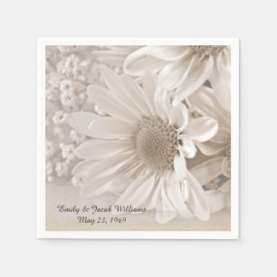 soft sepia daisy wedding bouquet napkin