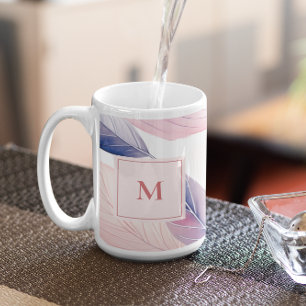 Soft Serenity Watercolor Leaves Custom Monogram Coffee Mug