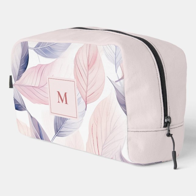 Soft Serenity Watercolor Leaves Custom Monogram Dopp Kit (Right Corner)