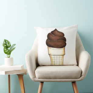 Soft Serve Chocolate Ice Cream Cone Scoop Shop Cushion