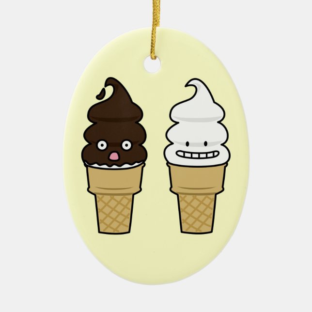 Soft Serve Ice Cream Cone wafer chocolate vanilla Ceramic Tree Decoration (Front)