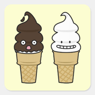 Soft Serve Ice Cream Cone wafer chocolate vanilla Square Sticker