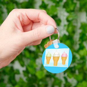 Soft Serve Ice Cream Cones Fun Summer Dessert  Key Ring