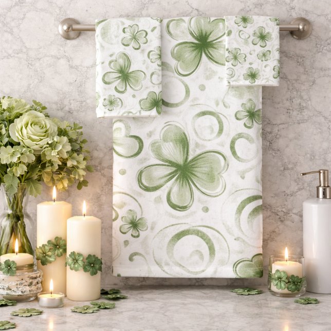 Soft Shamrock Whispers in Sage Green Bath Towel Set (Creator Uploaded)