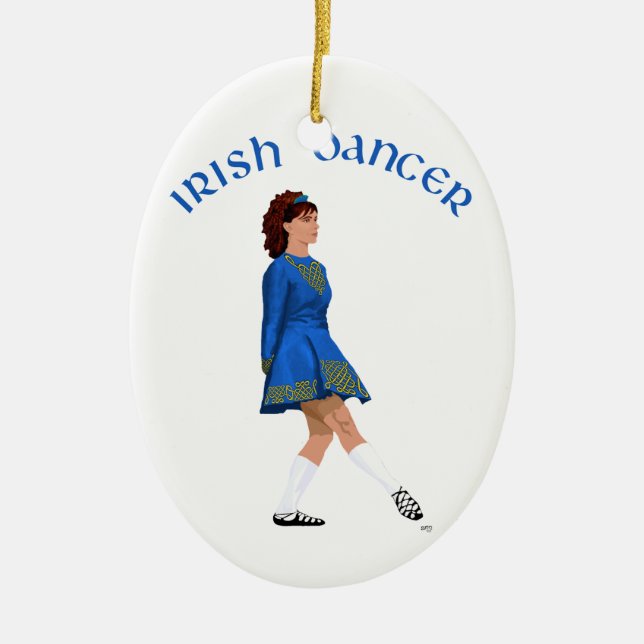 Soft Shoe Irish Dancer in Blue Ceramic Tree Decoration (Front)