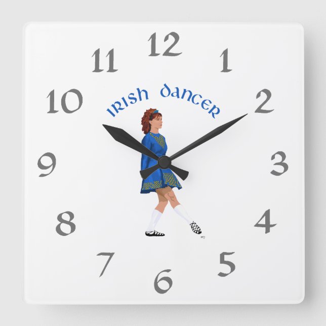 Soft Shoe Irish Dancer in Blue Square Wall Clock (Front)