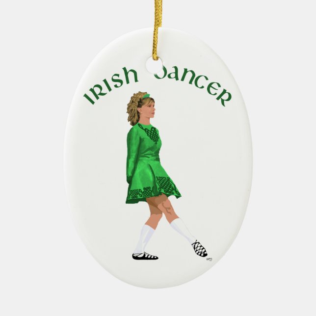 Soft Shoe Irish Dancer in Green Ceramic Tree Decoration (Front)
