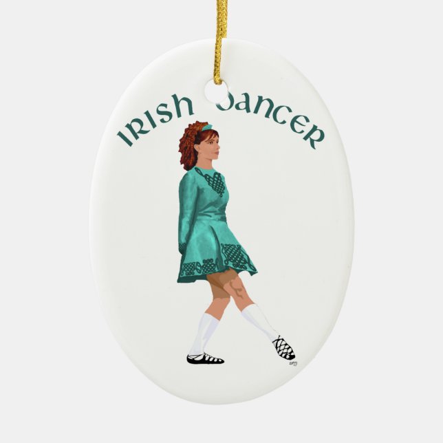 Soft Shoe Irish Dancer in Turquoise Ceramic Tree Decoration (Front)