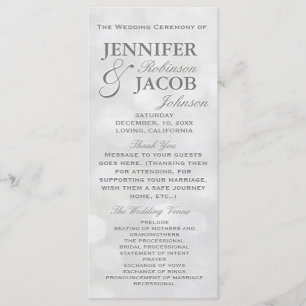 Soft Silver and White Bokeh Lights Wedding Program Programme
