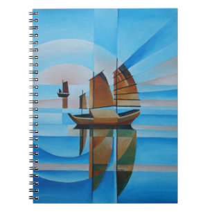 Soft Skies, Cerulean Seas and Cubist Junks Spiral Notebook