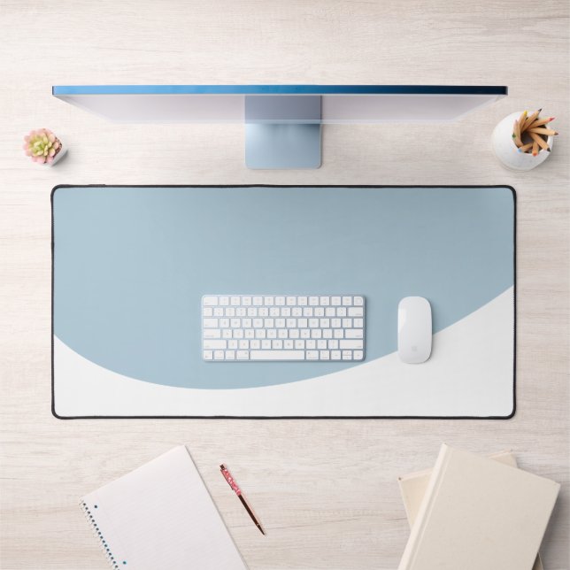 Soft Slate Blue Flowing White Wave Bottom Edge Desk Mat (Office 1)