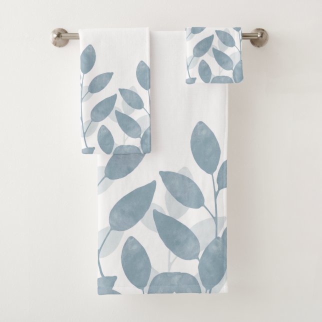 Soft Slate Watercolor Leaves Bath Towel Set (Insitu)