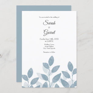Soft Slate Watercolor Leaves Invitation