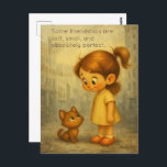 Soft & Small Friendships – Cute Girl and Cat Postcard<br><div class="desc">Some friendships are quiet, gentle, and full of love — just like this. This heartwarming postcard from Tiny Joy Studio features a sweet little girl and her wide-eyed kitten, captured in a soft urban setting with the quote: “Some friendships are soft, small, and absolutely perfect.” Perfect for sending love, encouragement,...</div>