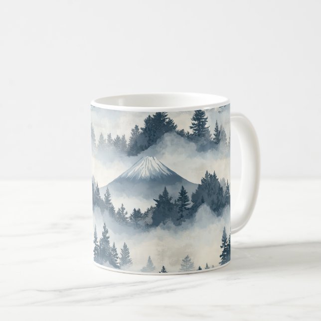Soft Snowy Mountain Peaks - Blue White Coffee Mug (Front Right)