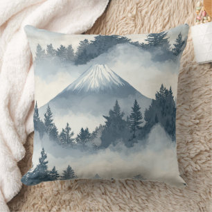 Soft Snowy Mountain Peaks - Blue White Cushion