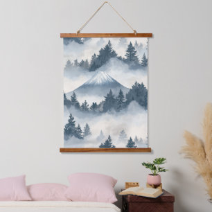 Soft Snowy Mountain Peaks - Blue White Hanging Tapestry