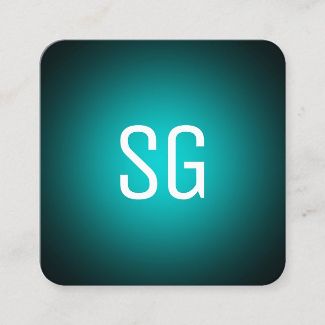 Soft Spot - Initials - Cyan on Black Square Business Card (Front)