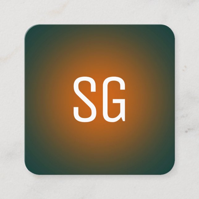 Soft Spot - Initials -  Orange on Dark Green Square Business Card (Front)