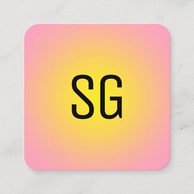 Soft Spot - Initials - Yellow on Pink Square Business Card (Front)