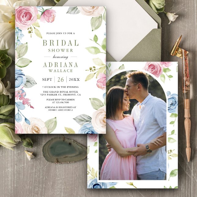 Soft Spring Floral Photo Bridal Shower Invitation (Creator Uploaded)