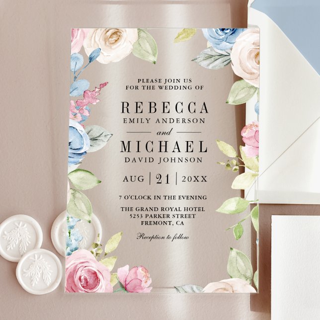 Soft Spring Floral Wedding Acrylic Invitations (Creator Uploaded)