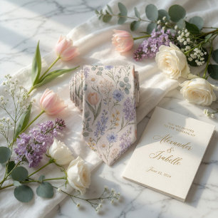 Soft Spring Garden Watercolor Tulips and Lilac  Tie