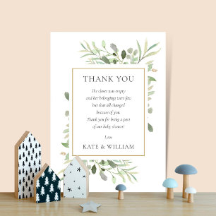 Soft Spring Leaves Greenery Baby Shower Poem Thank You Card