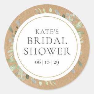 Soft Spring Leaves Rustic Kraft Bridal Shower Classic Round Sticker