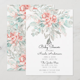 Soft Spring Summer Floral Greenery Baby Shower Invitation